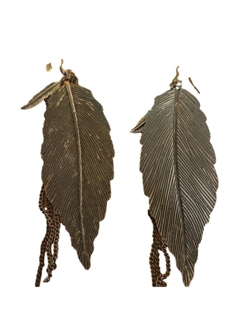 Large rustic silver feather earrings